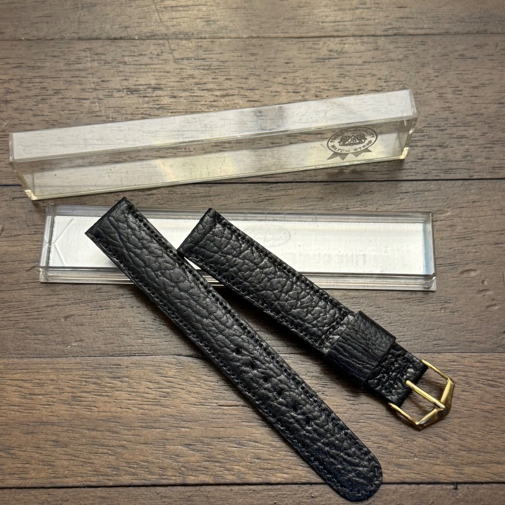 JB Champion Tiger Shark Watch Strap Mens Black Leather 11/16 Gold Buckle NOS